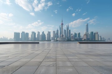 Obraz premium Empty city square floor with a skyline scenery