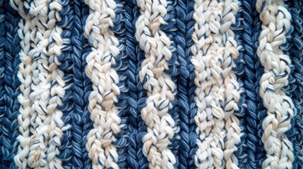 Cotton blue and white knitted fabric with striped texture