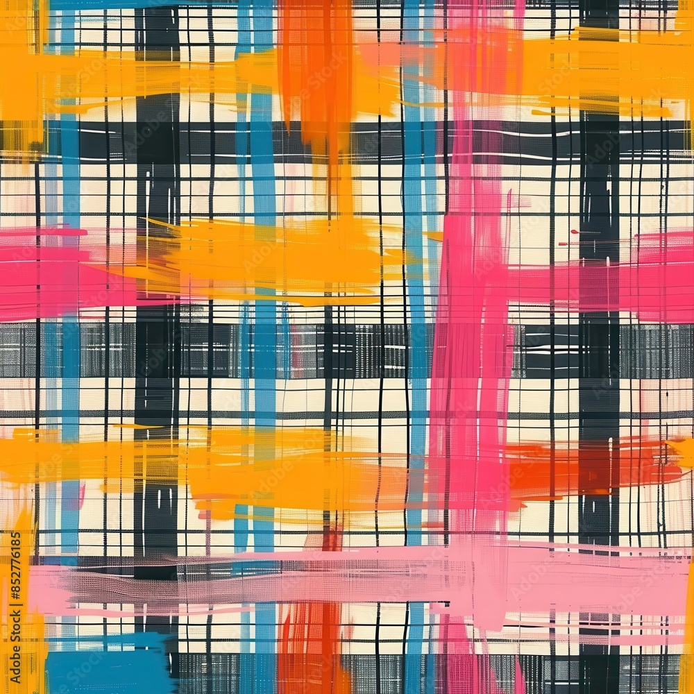 Aufkleber this is a digital illustration of an abstract colorful plaid pattern with brushstrokes. the image fe