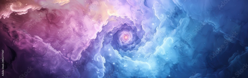 Poster this digitally created image displays a swirling, abstract composition of clouds in shades of pink, 