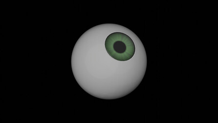 3D eye with green retina on black background