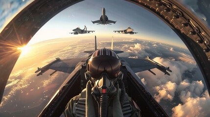 Jet Fighter Formation Flying Over