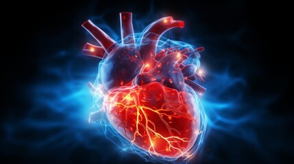 Illustration of electrical impulse conduction in heart starting from sinoatrial node