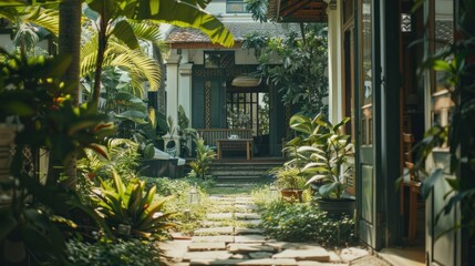 realistic photography of real estate building architecture with garden decoration