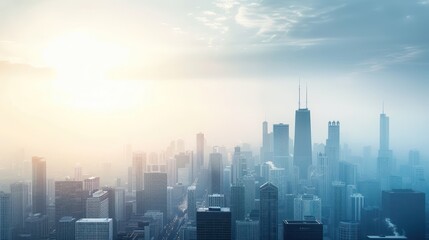 Fototapeta premium Skyline showing several prominent buildings and hotels under a blue sky