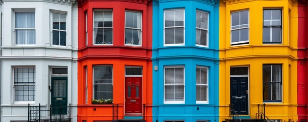 Obraz premium Victorian terrace house with colorful facades.
