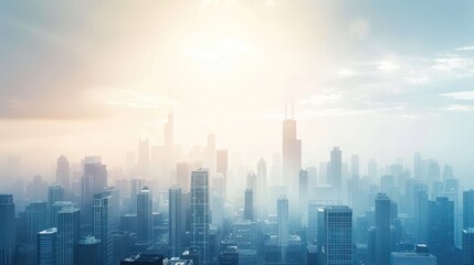 Skyline showing several prominent buildings and hotels under a blue sky