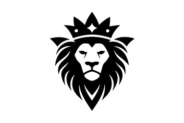 Obraz premium Lion head logo with wear crown vector illustration 