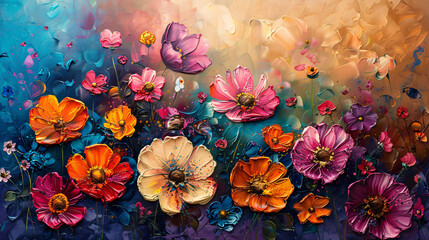 Fototapeta premium Decorative art with colorful floral elements and abstract texture for home decor