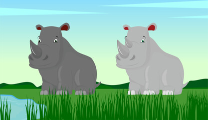 two twin rhinos