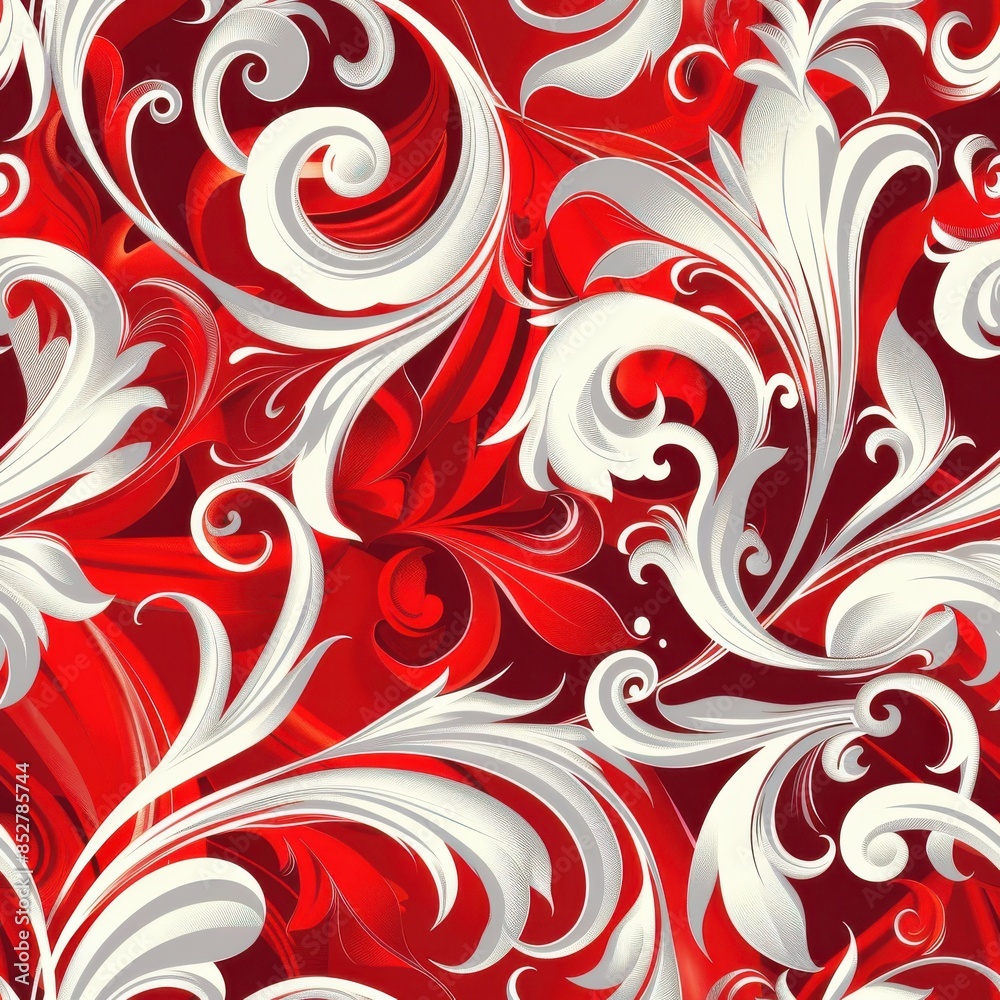 Poster this is a digital illustration of a seamless pattern featuring white floral designs on a red backgro