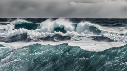 Fototapeta premium big and powerful waves in the middle of the ocean