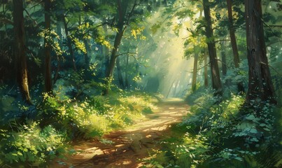 Fototapeta premium Sun-dappled forest path