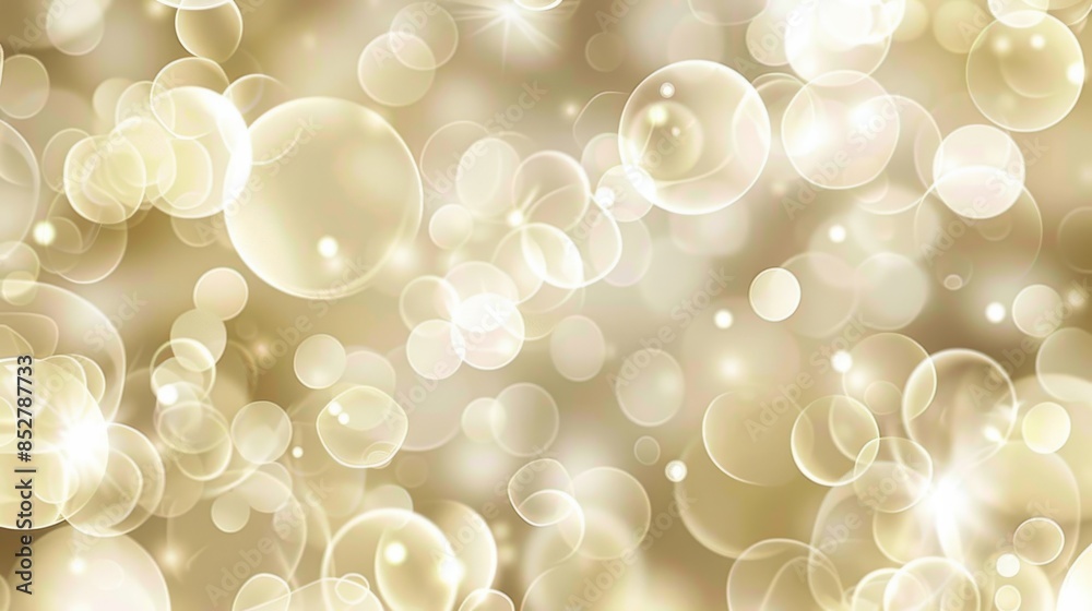Aufkleber This is a digital abstract background image featuring an array of golden bokeh bubbles. The background is a soft, light gold color with various sizes and shapes of bubbles scattered throughout, creati