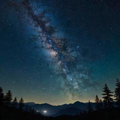 Fototapeta premium Celestial Romance: A Starry Night of Orihime and Hikoboshi This illustration of a night sky adorned with countless stars captures the legendary love story of Orihime and Hikoboshi.