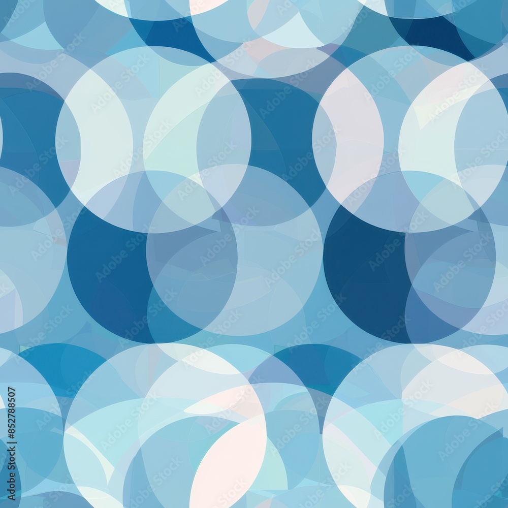 Fototapete This image features a repeating pattern of overlapping blue and white circles, creating an abstract and visually engaging background. The circles are rendered in different shades of blue and white, wi