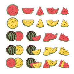 手書き風　2色のすいかのベクターイラストセット