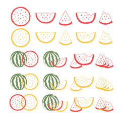 手書き風　2色のすいかのベクターイラストセット