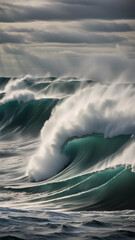 big and powerful waves in the middle of the ocean