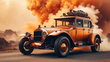 A steampunk car, Generative AI