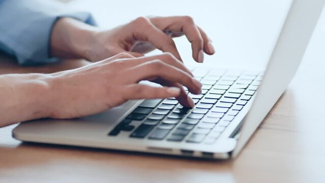After crisis strategy. Female hands typing restart plan on laptop, close up