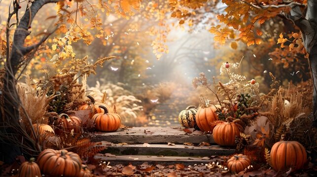 hello fall or hello fall image containing pumpkins with autumn season background image genrated by AI.