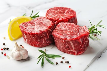 Tender beef cuts presented elegantly on a white surface