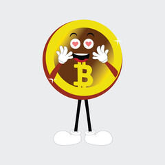Bitcoin Crypto Currency Character Design Mascot, gestures of cute bitcoin characters. Vector illustrations of crypto coins. Cartoon funny gold mascots with legs and arms