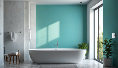 A serene bathroom depicted against a green background, with elegant details and thick layers of paint highlighting the textures and features of the space. The calming green adds a refreshing touch to 