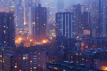 Obraz premium Urban Cityscape at Dawn Illuminated by First Light - New Day in Modern Urban Life