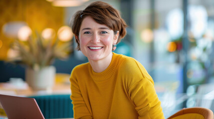 Female Web Designer Smiling Portrait, Professional Environment, Diverse Workforce, Corporate Photography, Team Collaboration, Engaged Employees, Authentic Work Settings.