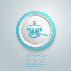 Silhouette sauna icon emblem. Outline icon of wooden tub, bath ladle. Classic accessory for Russian banya. Black simple illustration of spoon, bucket. Flat isolated vector pictogram