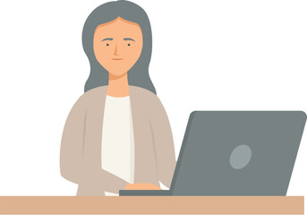 Office worker concentrating on her tasks, diligently typing on a laptop at her workstation