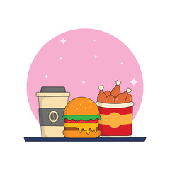 icon coffe,burger,fried chicken delicious fast food and drink vector illustration concept.premium vector illustration