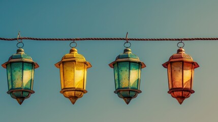 Ornate Lanterns Hanging Against a Blue Sky