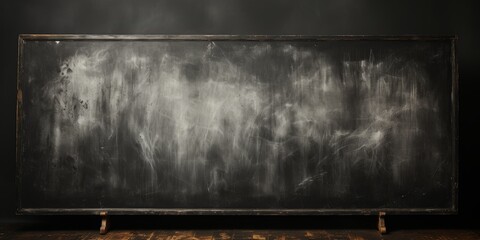 Aged Blackboard on Wooden Floor with Grey Background