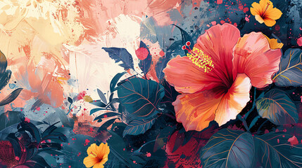 Floral illustration with abstract texture and vibrant colors for home decor
