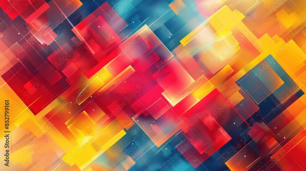 Poster A colorful background with squares of different colors. The squares are arranged in a way that creates a sense of movement and energy. Scene is vibrant and dynamic