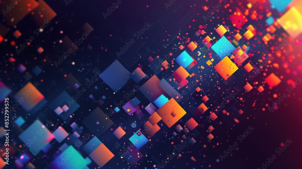 Leinwandbilder a colorful image of squares and triangles. the squares are in different colors and sizes, and the tr
