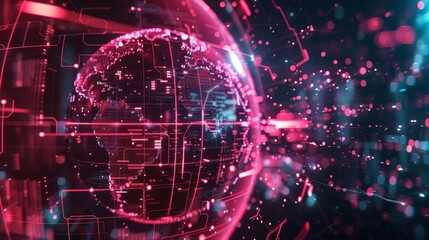 Abstract world map with glowing fiber optic spots