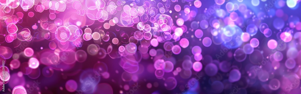Poster a purple background with many small circles. the circles are of different sizes and are scattered al