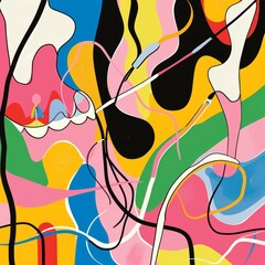 Naklejka premium Colorful Abstract Art Representing Dental Floss in Vibrant Patterns for Dental Care Awareness