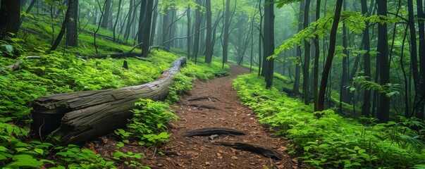 Forest trail with lush green foliage
