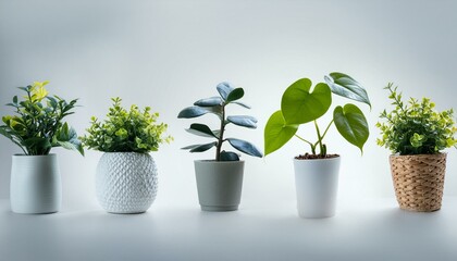 Set 3 of Green plants in potted for interior decoration isolated on white background