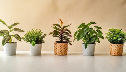 Fototapeta premium Set 3 of Green plants in potted for interior decoration isolated on white background