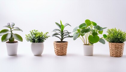 Obraz premium Set 3 of Green plants in potted for interior decoration isolated on white background