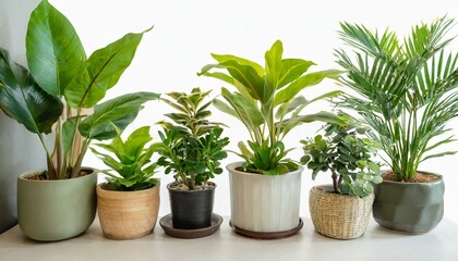Obraz premium Set 3 of Green plants in potted for interior decoration isolated on white background