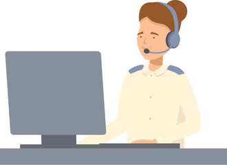 Dispatcher is working on a computer and wearing a headset