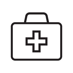 First aid box icon, medical briefcase line icon.