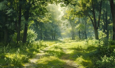Lush green forest in summer